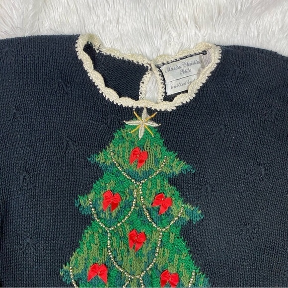 Vintage Marisa Christina black ugly Christmas sweater knit Christmas tree - Picture 3 of 9